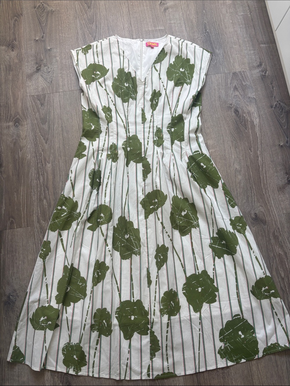 THML White Midi Dress with Olive Green Floral Print - Picture 2 of 3